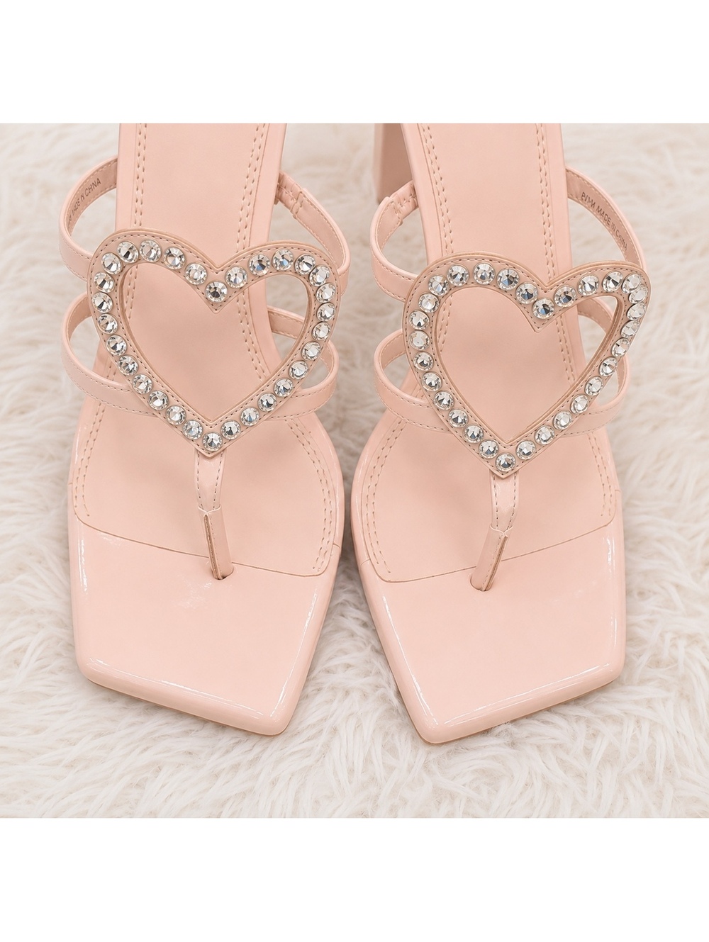 Gianni Bini GB “The Heart” Rhinestone Heart Platform Thong Heeled Sandals Pink - Picture 8 of 13